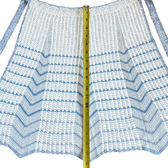 Vintage Hand-Crocheted Crochet Half Apron Blue & White Chevron Pattern - Picture 5 of 11